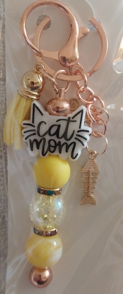 Image of Yellow Cat Mom Keychain - Handmade