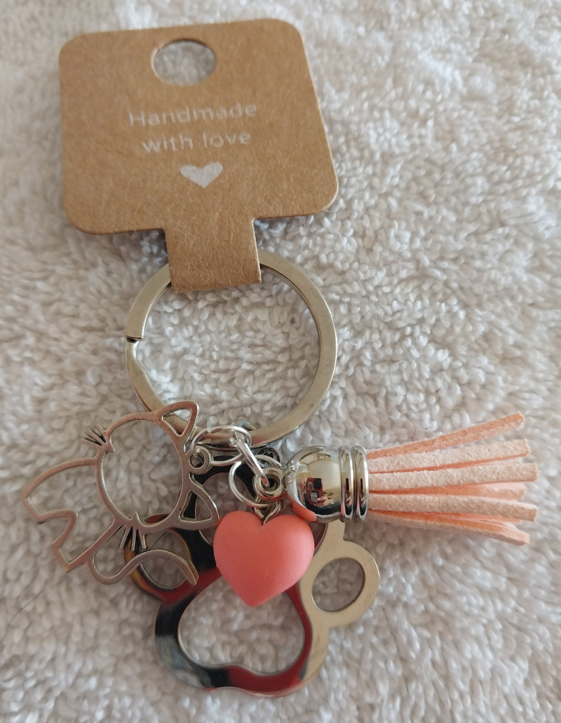 Image of Pink Paw Print Cat Keychain - Handmade