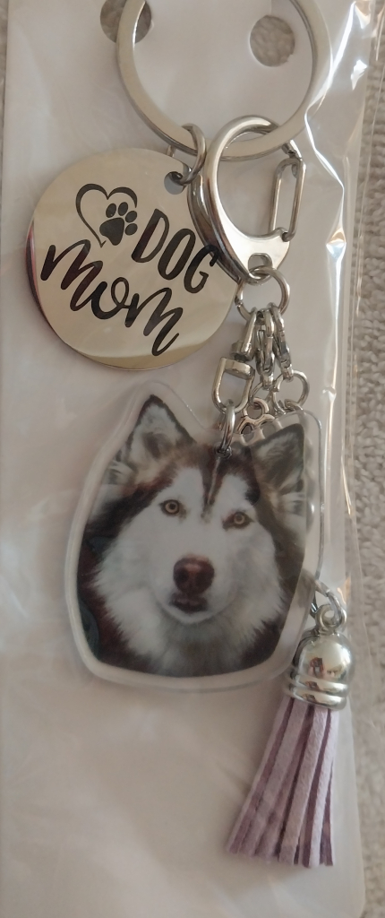 Image of Dog Mom Husky Keychain