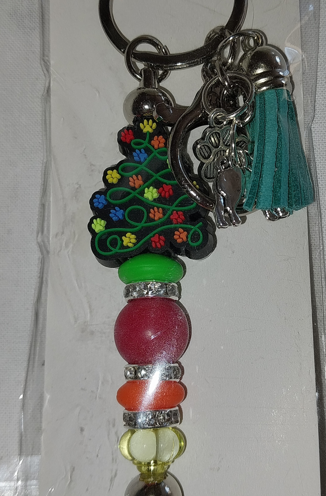 Image of Christmas Tree Keychain with Paw Prints