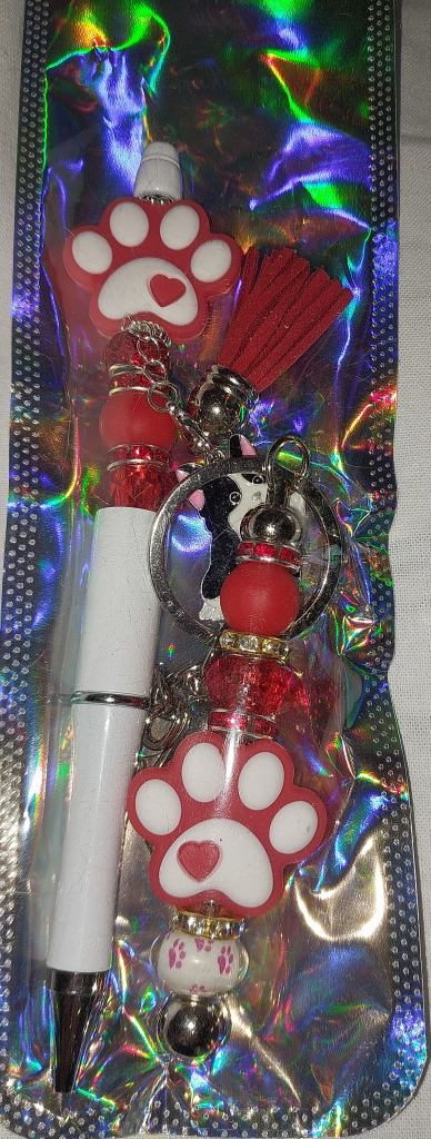 Image of Paw print Keychain and pen set