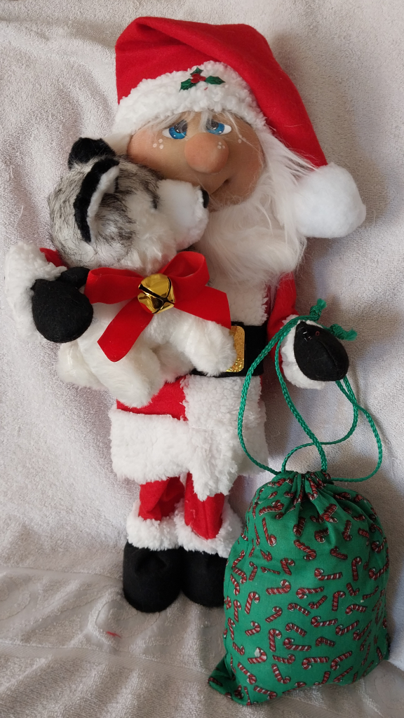 Image of Husky Santa Gnome holding a Husky - Handmade