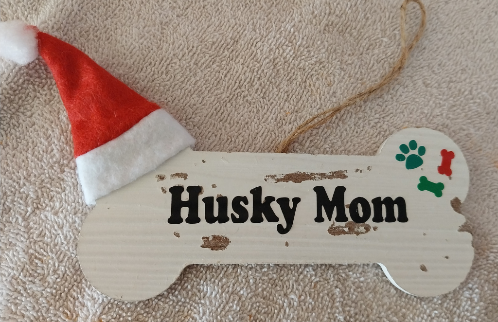 Image of Handmade Husky Mom Dog Bone Ornamant