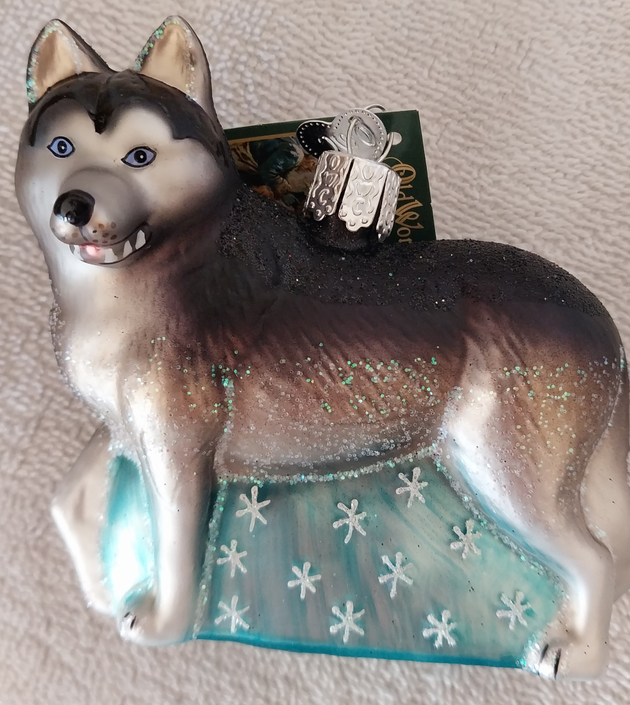 Image of Glass Black and White Husky Christmas Ornament