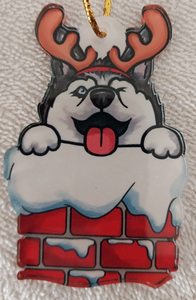 Image of Winking Husky Christmas Ornament