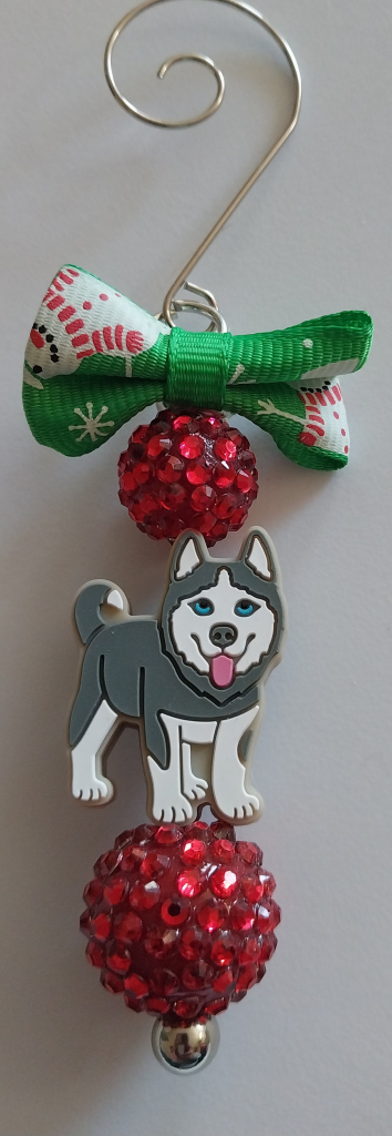 Image of Handmade Gray Husky Christmas Ornament