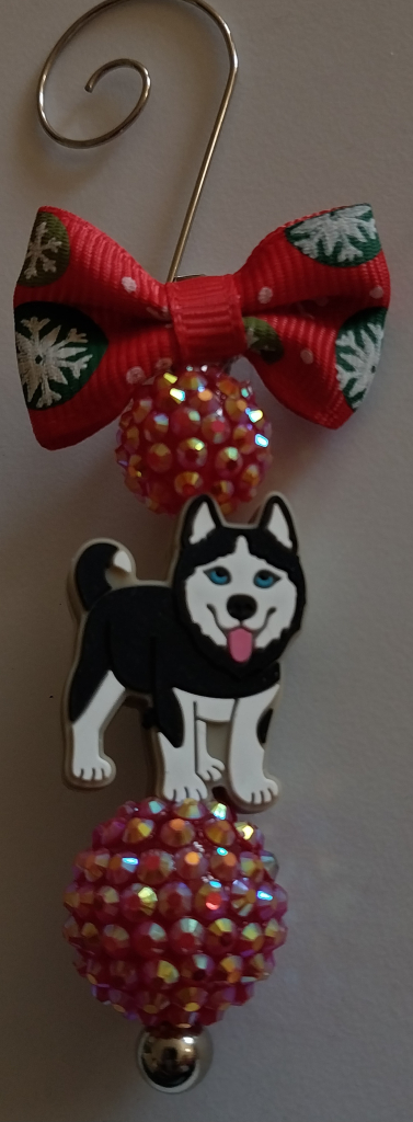 Image of HANDMADE Black and White Husky Ornament